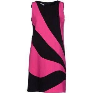 Moschino Cheap and Chic Pink Black Swirl Virgin Wool Shift Dress USA 12